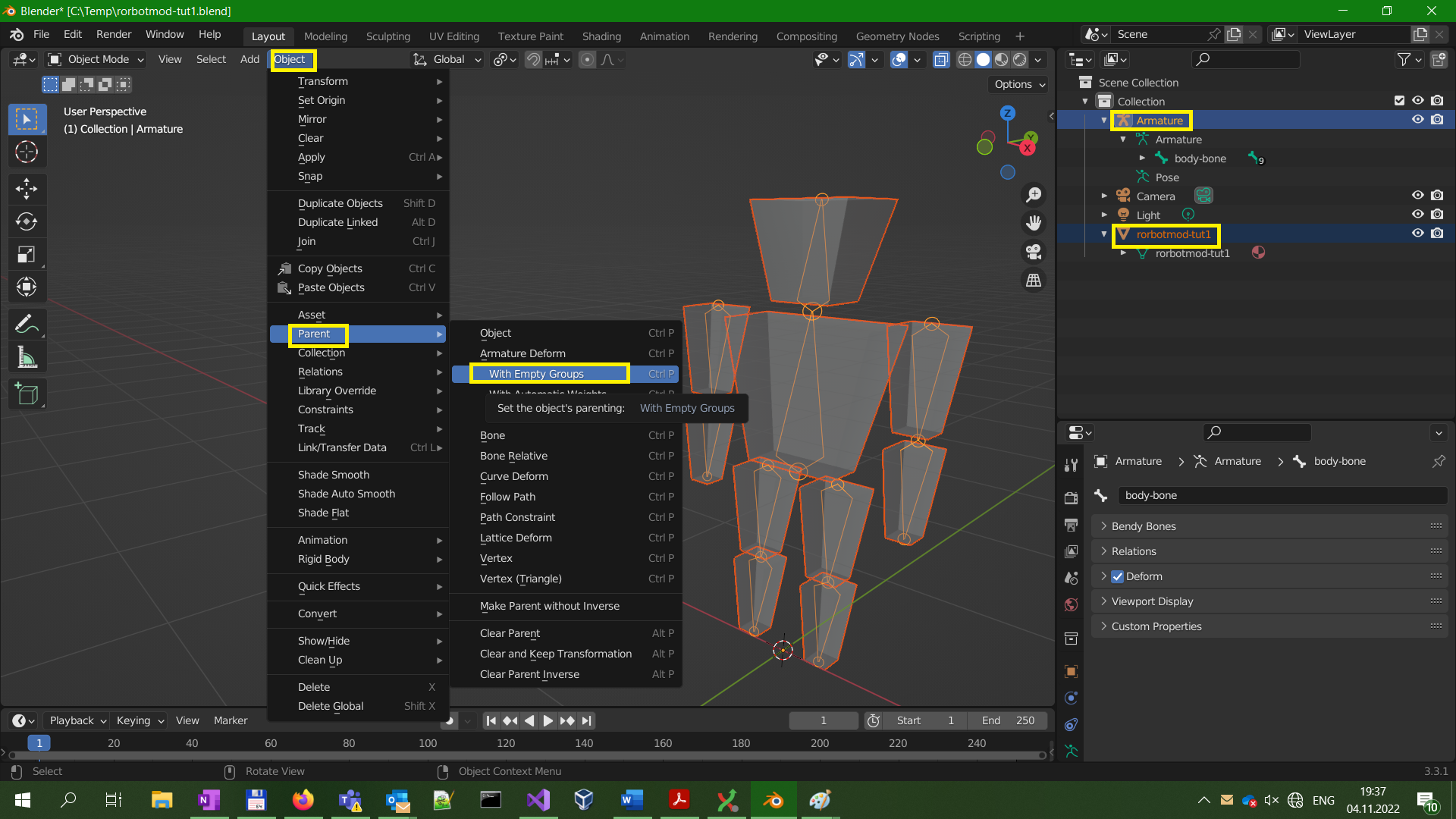 32 Blender parent mesh to armature, with empty groups.png